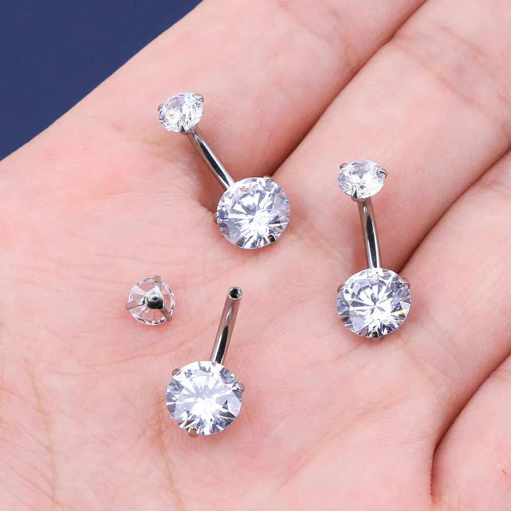 14G Round Double CZ Titanium Belly Button Rings Belly Piercing