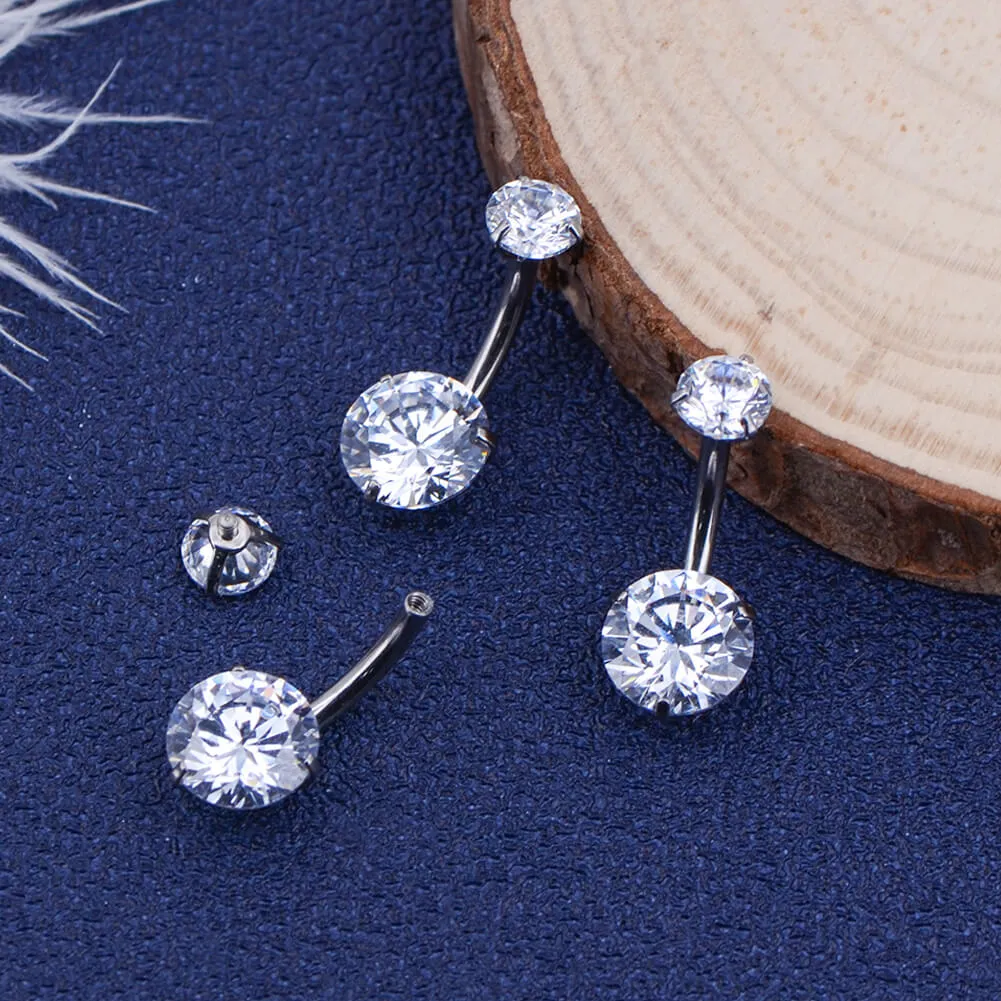 14G Round Double CZ Titanium Belly Button Rings Belly Piercing