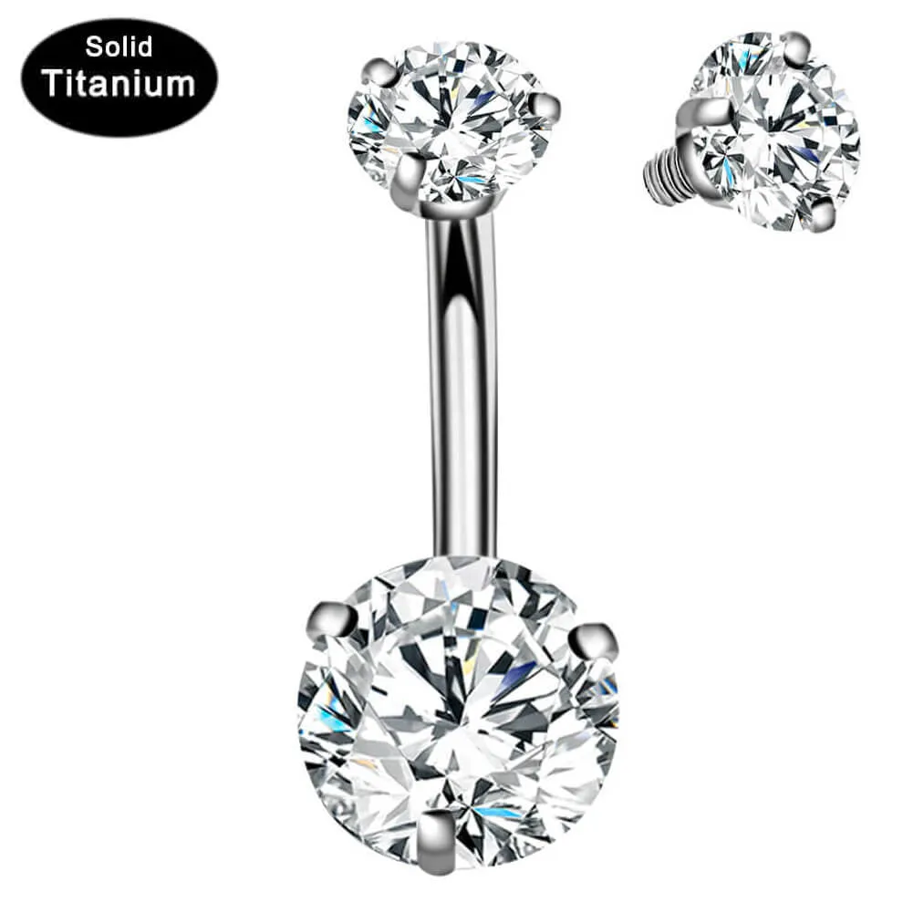 14G Round Double CZ Titanium Belly Button Rings Belly Piercing
