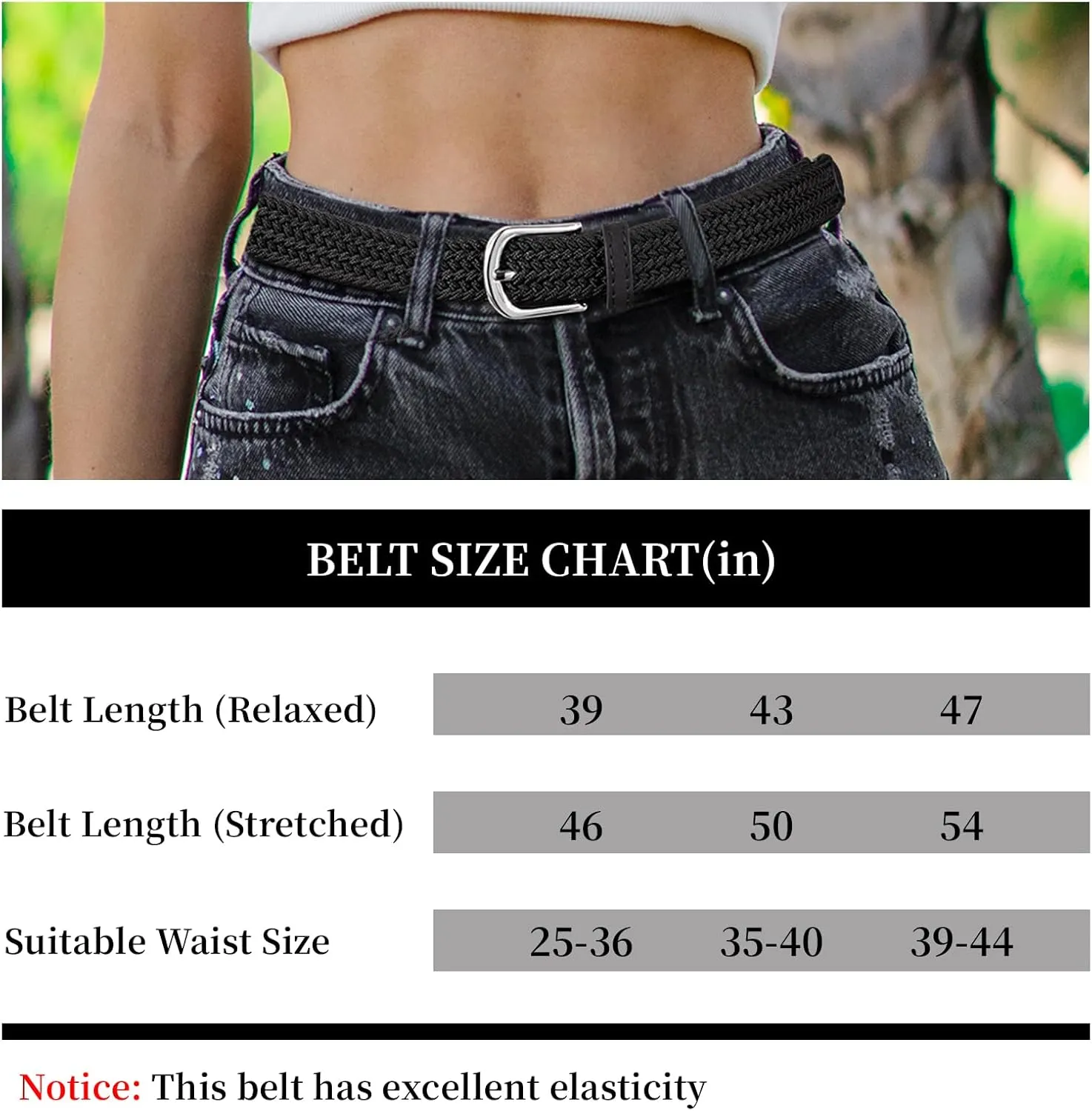 2 Pack Braided Belt for Women, Elastic Woven Stretch Fabric Cloth Belt with Gold Buckle