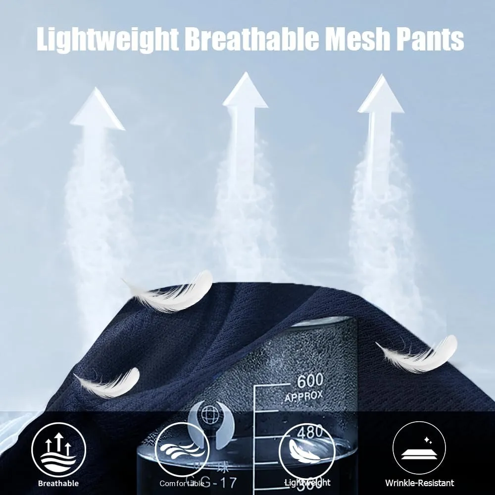 3PC Men's Zipper Mesh Fabric Jogger Pants - Breathable & Flexible Fit, Comfortable for Sports & Casual Wear