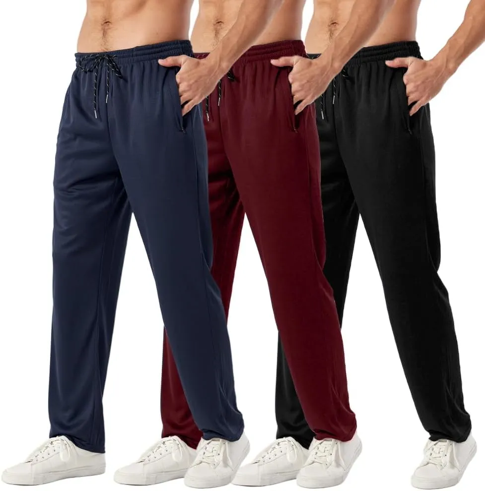 3PC Men's Zipper Mesh Fabric Jogger Pants - Breathable & Flexible Fit, Comfortable for Sports & Casual Wear
