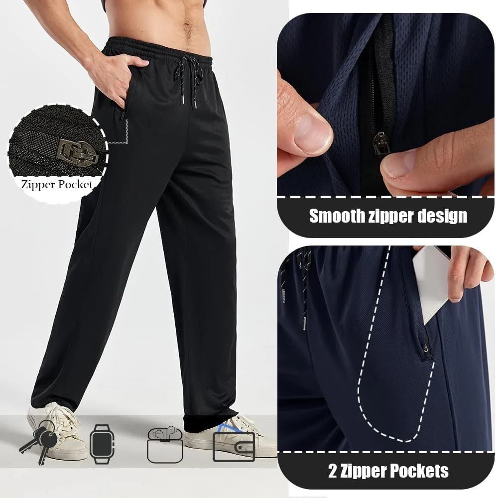 3PC Men's Zipper Mesh Fabric Jogger Pants - Breathable & Flexible Fit, Comfortable for Sports & Casual Wear