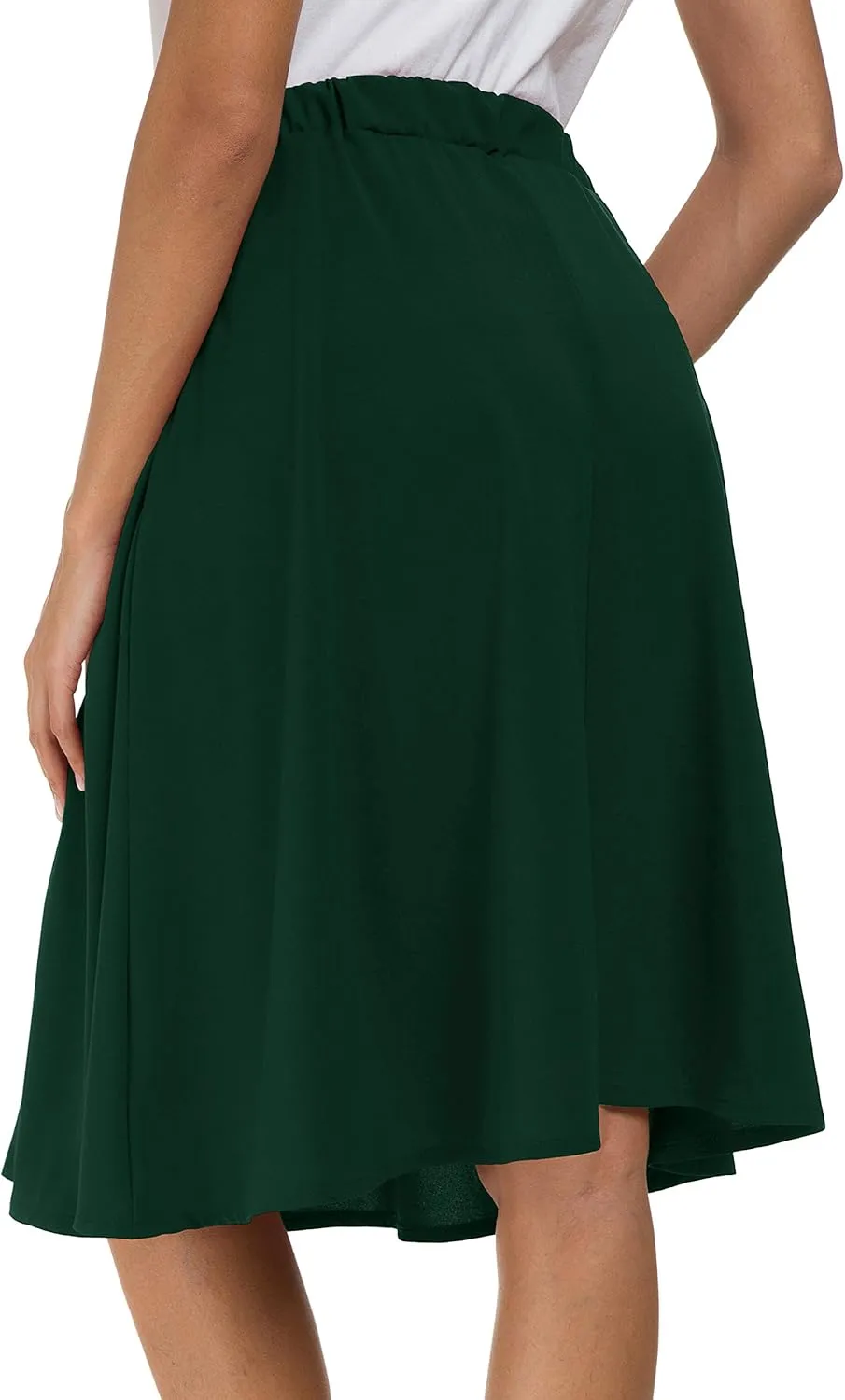 Afibi Womens High Waisted A Line Pleated Midi Skirt Button Front Skirts with Pocket