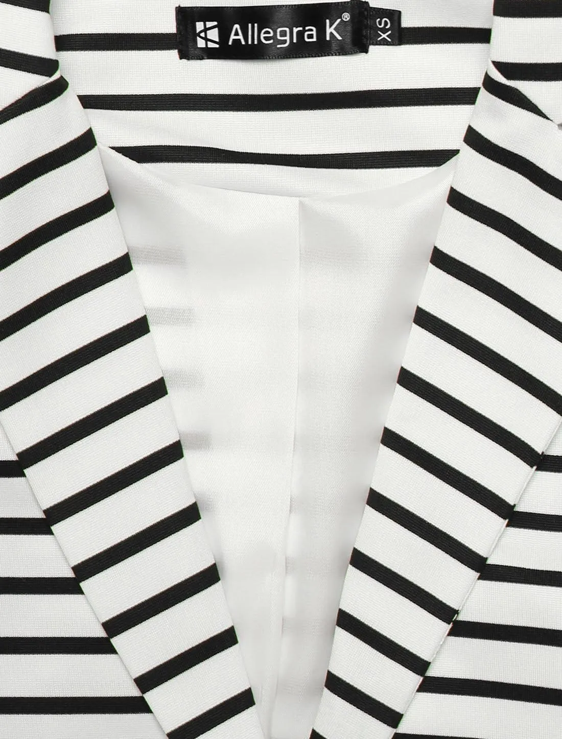 Allegra K Women's Notched Lapel Pocket Button Closure Striped Blazer