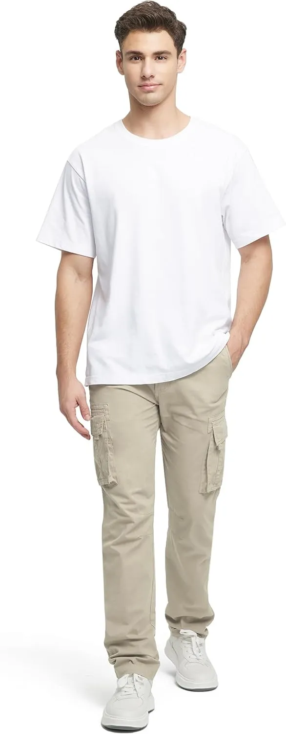 Cargo Pants for Men Cotton Fabric 6 Deep Pockets Straight-Leg Design Work Pants for Men