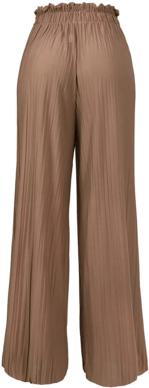 Design by Olivia Women's Ribbon Tie Chiffon Loose Pleated Wide Leg Palazzo Pants