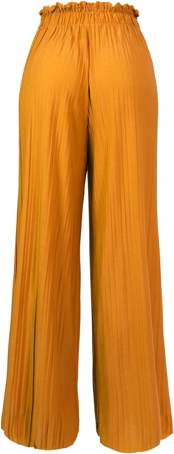 Design by Olivia Women's Ribbon Tie Chiffon Loose Pleated Wide Leg Palazzo Pants