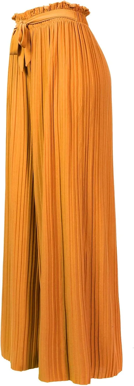 Design by Olivia Women's Ribbon Tie Chiffon Loose Pleated Wide Leg Palazzo Pants
