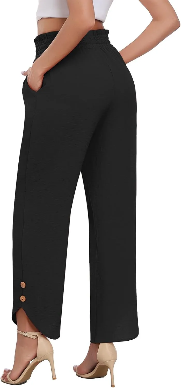 DILIUXING Womens Wide Leg Pants High Waisted Casual Drawstring Loose Adjustable Trousers Business Fashion Pants