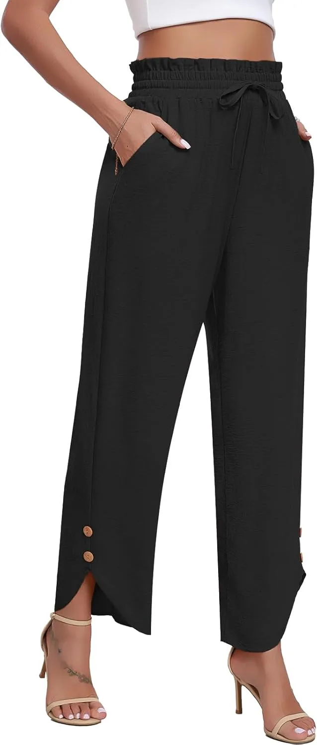 DILIUXING Womens Wide Leg Pants High Waisted Casual Drawstring Loose Adjustable Trousers Business Fashion Pants