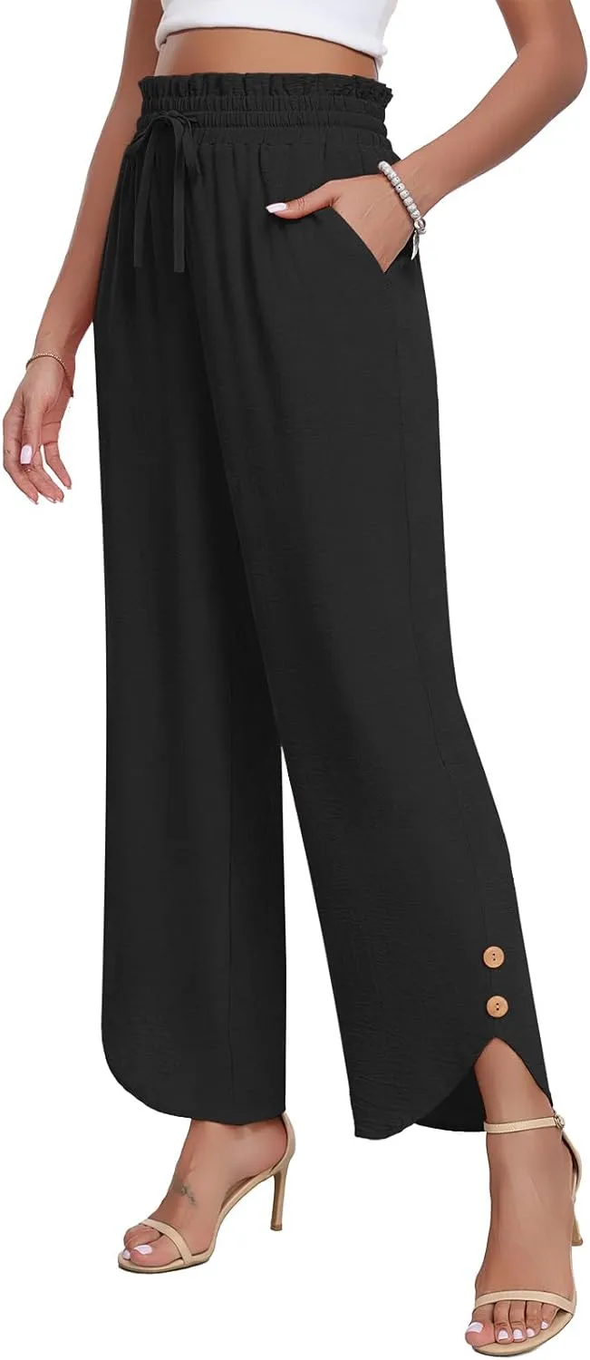 DILIUXING Womens Wide Leg Pants High Waisted Casual Drawstring Loose Adjustable Trousers Business Fashion Pants