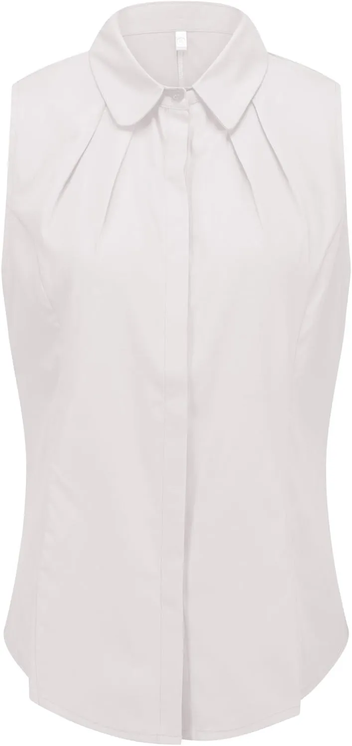 Double Plus Open Womens Collared Pleated Sleeveless Button Down Shirt Work Blouse