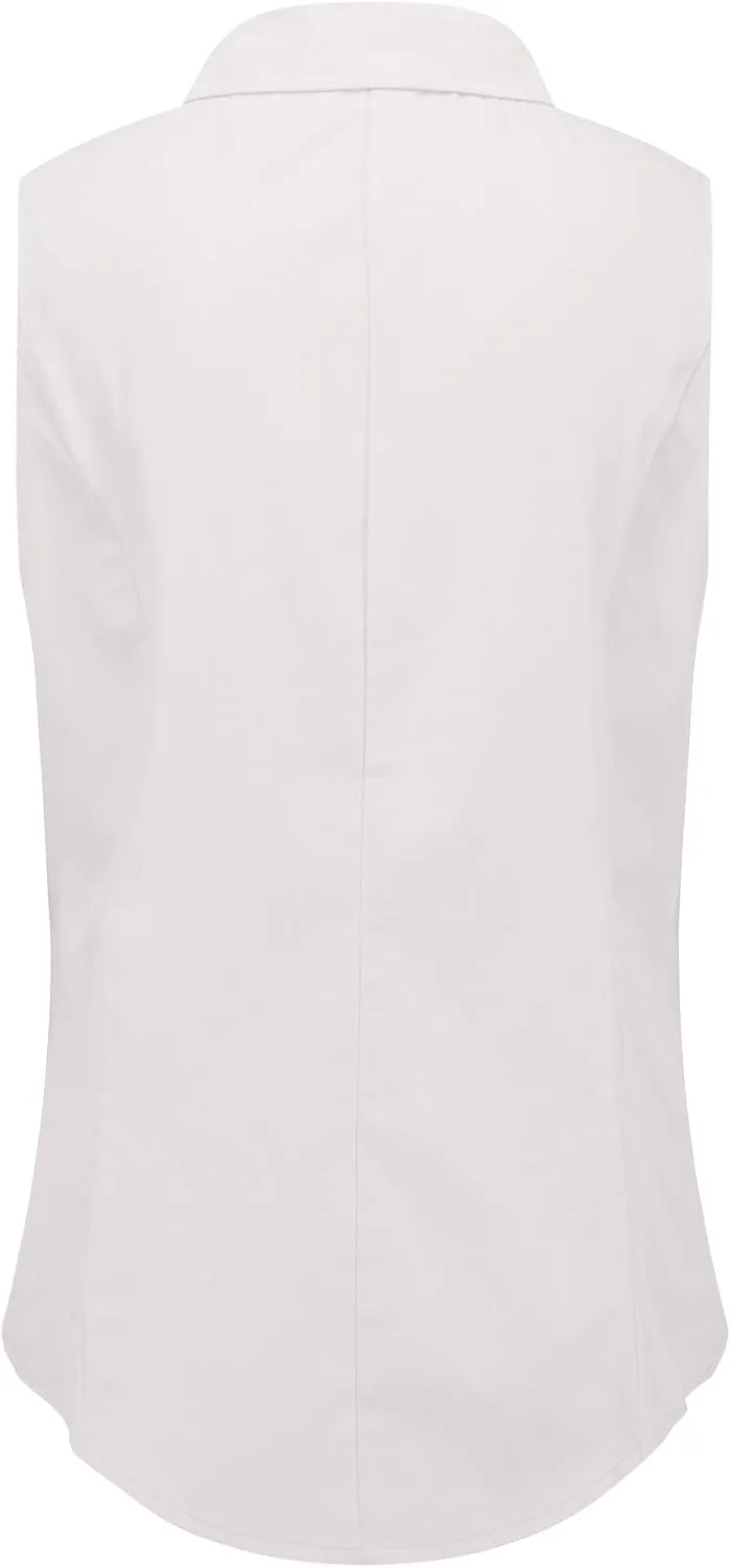 Double Plus Open Womens Collared Pleated Sleeveless Button Down Shirt Work Blouse
