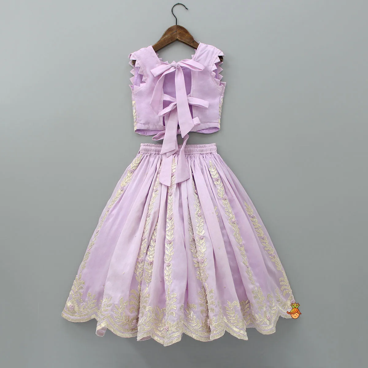 Embroidered Stylish Hem Lavender Top And Pleated Lehenga