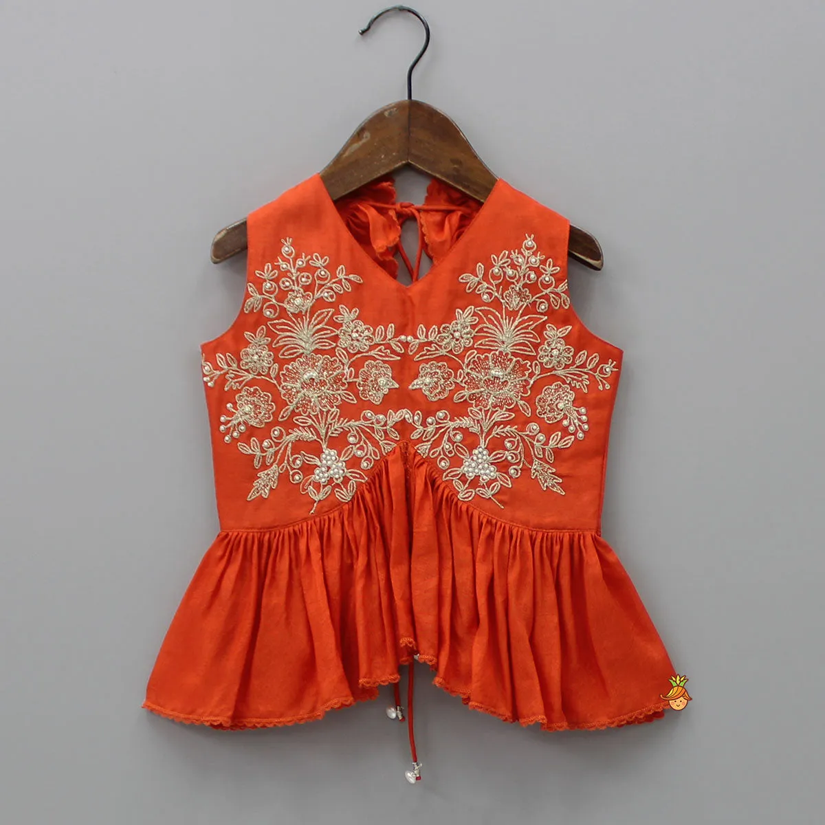 Embroidered Stylish Orange Top And Pleated Lehenga