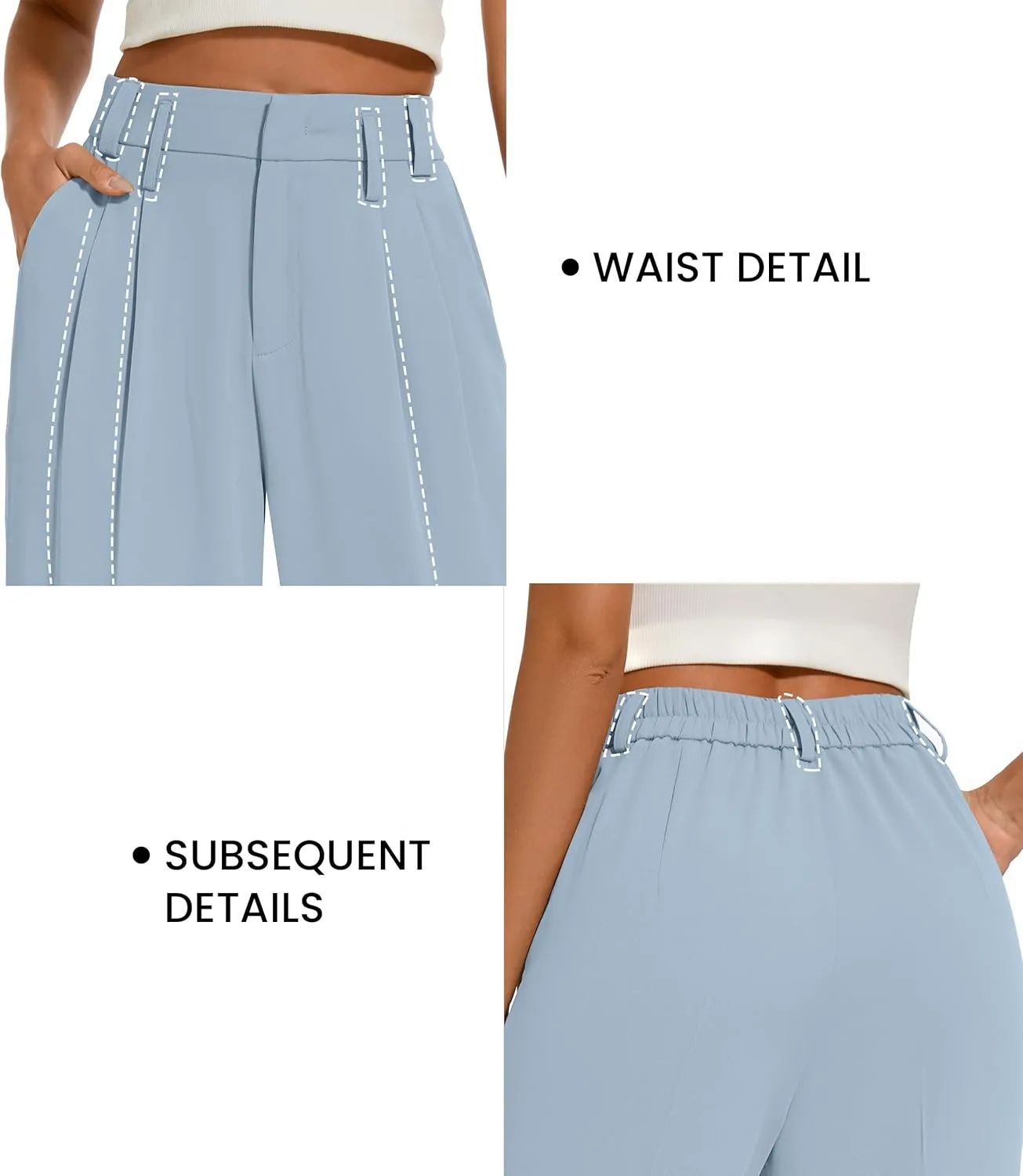 FUNYYZO Women's Loose Pleated Front Long Pants Wide Leg Trousers Solid Causal Dressy