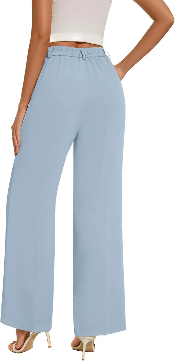 FUNYYZO Women's Loose Pleated Front Long Pants Wide Leg Trousers Solid Causal Dressy