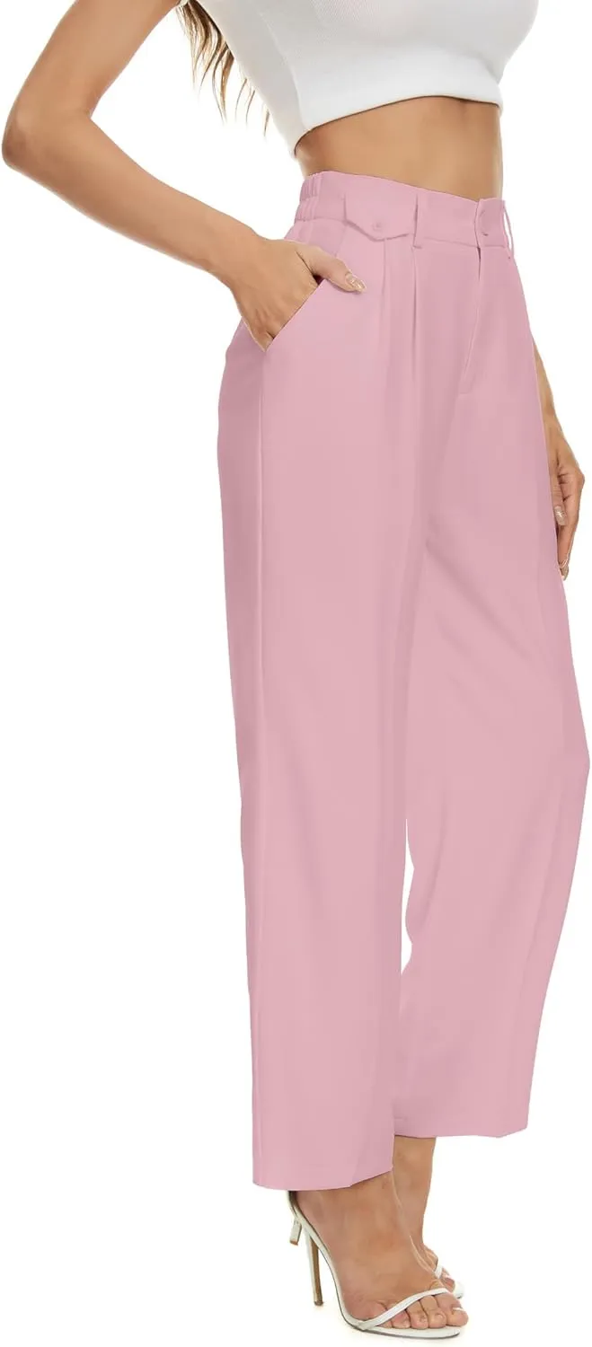 FUNYYZO Women's Loose Pleated Front Long Pants Wide Leg Trousers Solid Causal Dressy