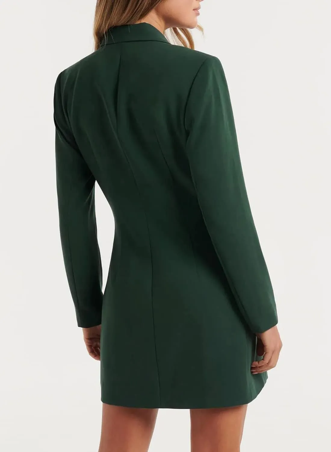 futurino Women Blazer Set Solid Color Long Sleeve Notch Lapel Double Breasted Button Blazer Dress with Pockets