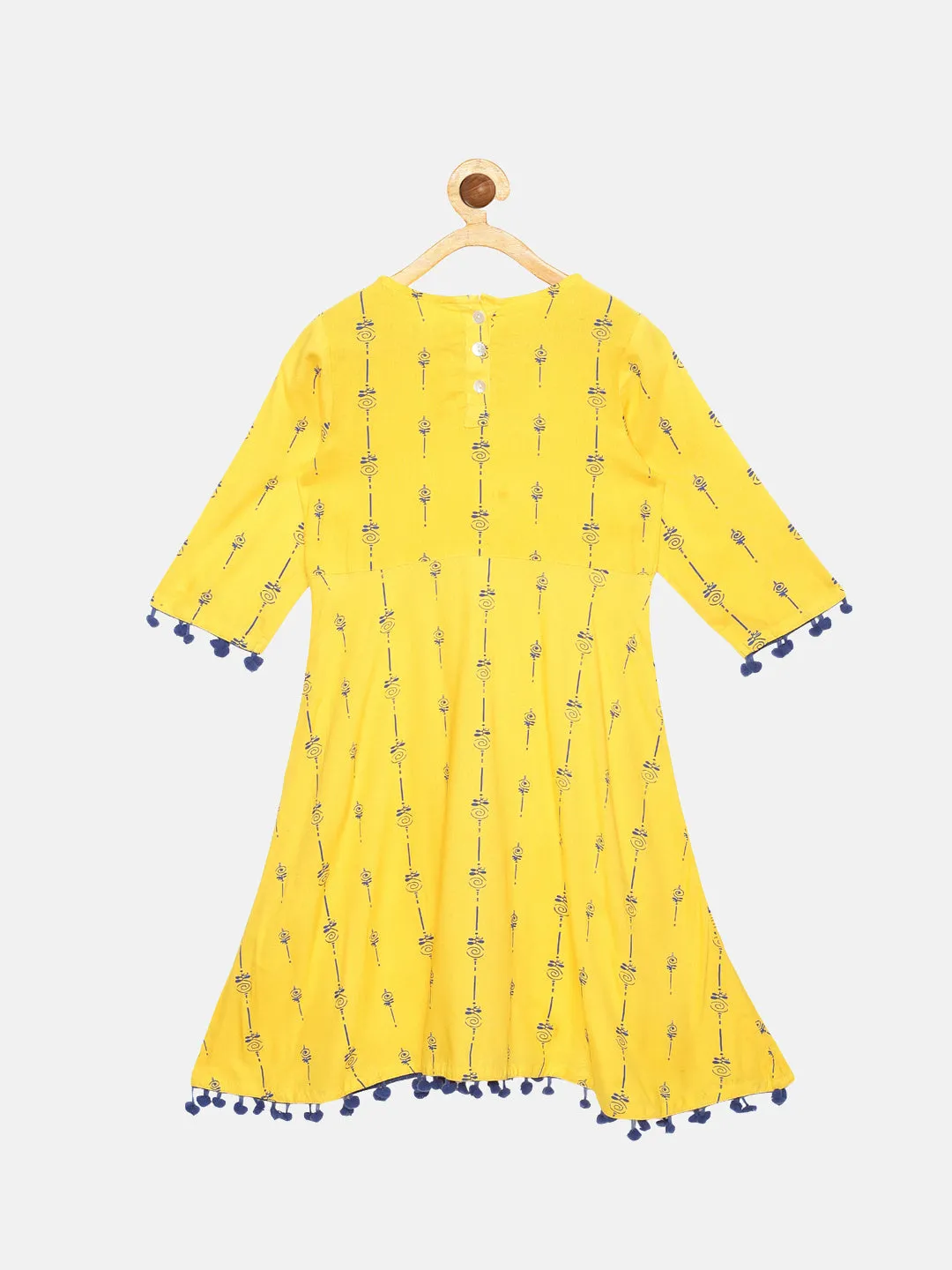 Girls Ethnic Kurta With Pom Pom Hem