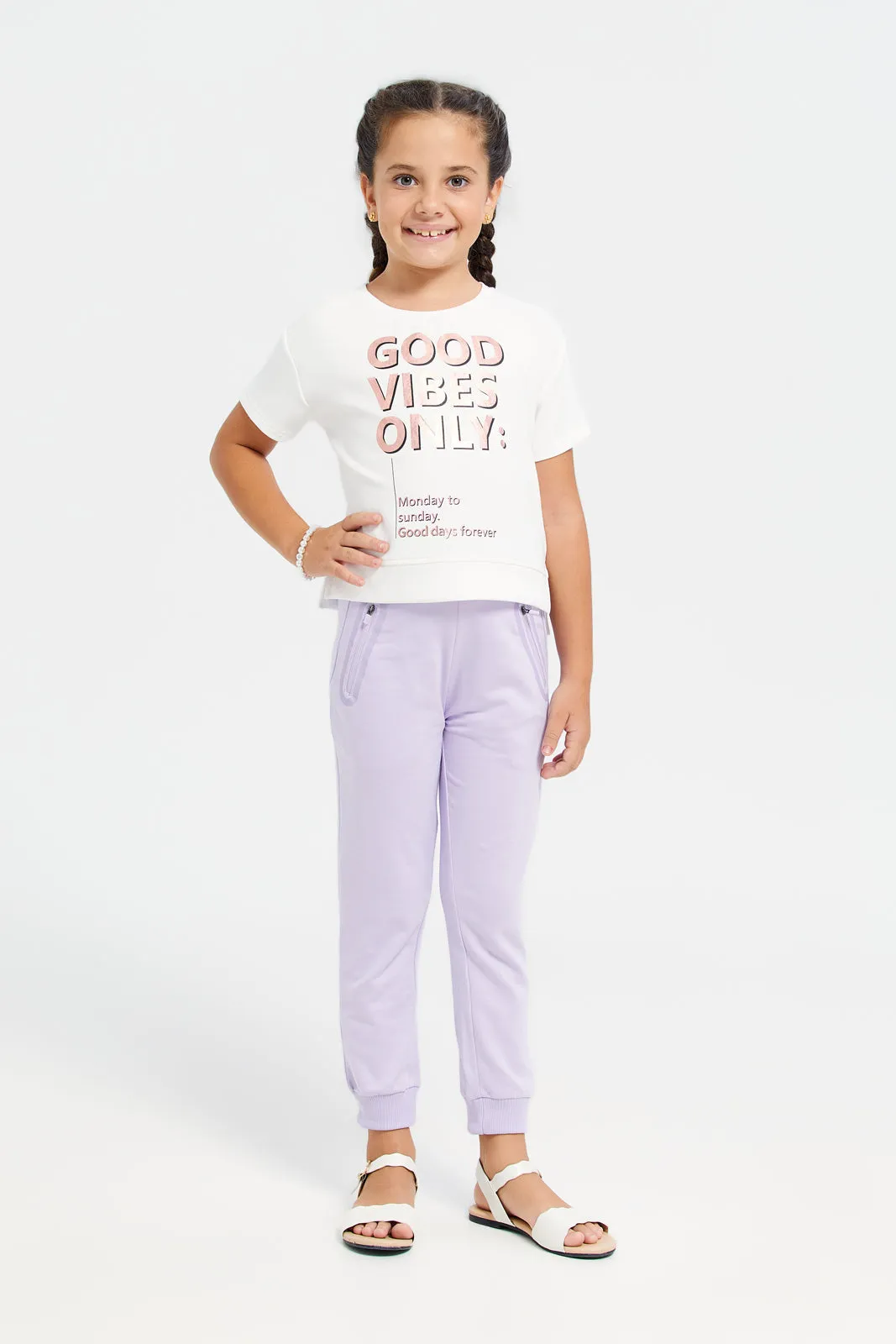 Girls Lilac Track Pants With Zipper Pocket