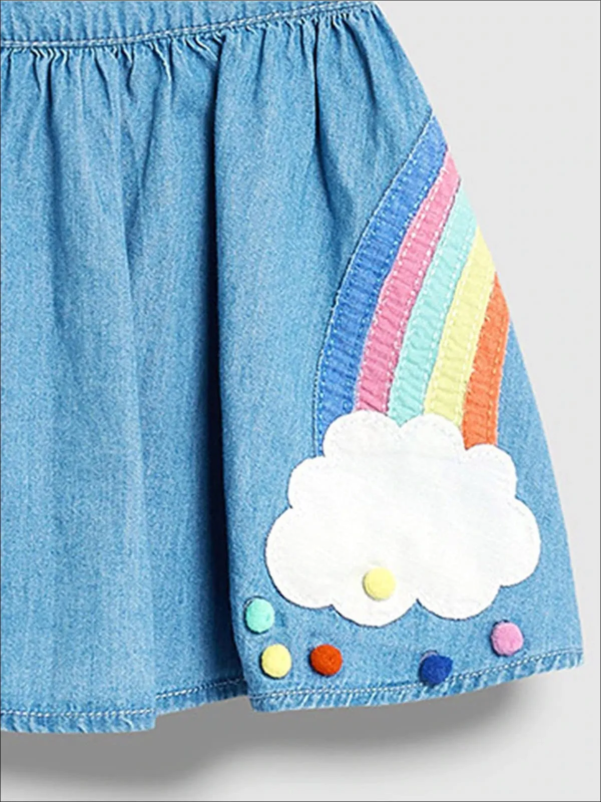Girls Rainbow Unicorn Patched Denim Skirt