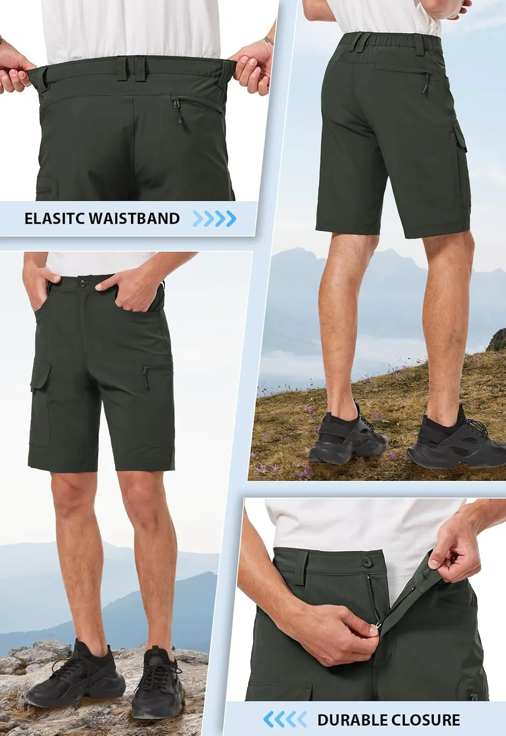 Hiauspor Men's Hiking Cargo Shorts 9"/10" Quick Dry Lightweight Waterproof for Golf Tactical Fishing Casual with 6 Pockets