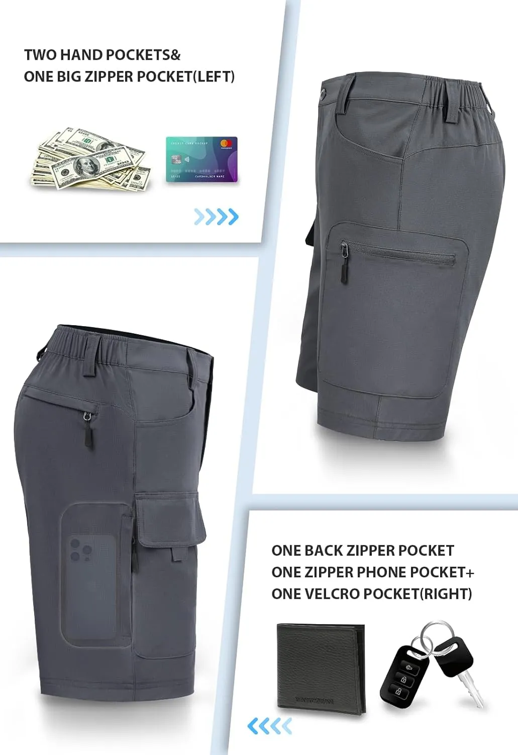 Hiauspor Men's Hiking Cargo Shorts 9"/10" Quick Dry Lightweight Waterproof for Golf Tactical Fishing Casual with 6 Pockets