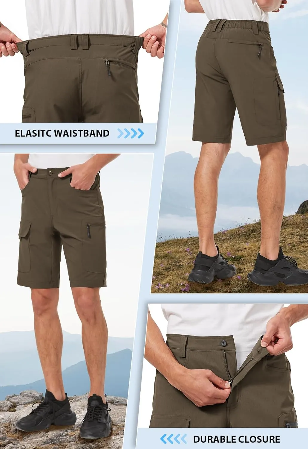 Hiauspor Men's Hiking Cargo Shorts 9"/10" Quick Dry Lightweight Waterproof for Golf Tactical Fishing Casual with 6 Pockets