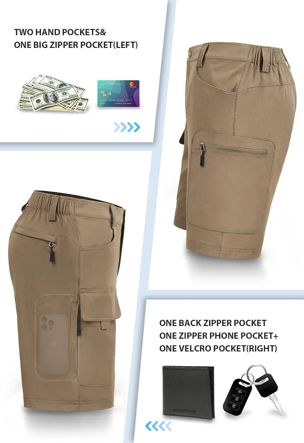 Hiauspor Men's Hiking Cargo Shorts 9"/10" Quick Dry Lightweight Waterproof for Golf Tactical Fishing Casual with 6 Pockets