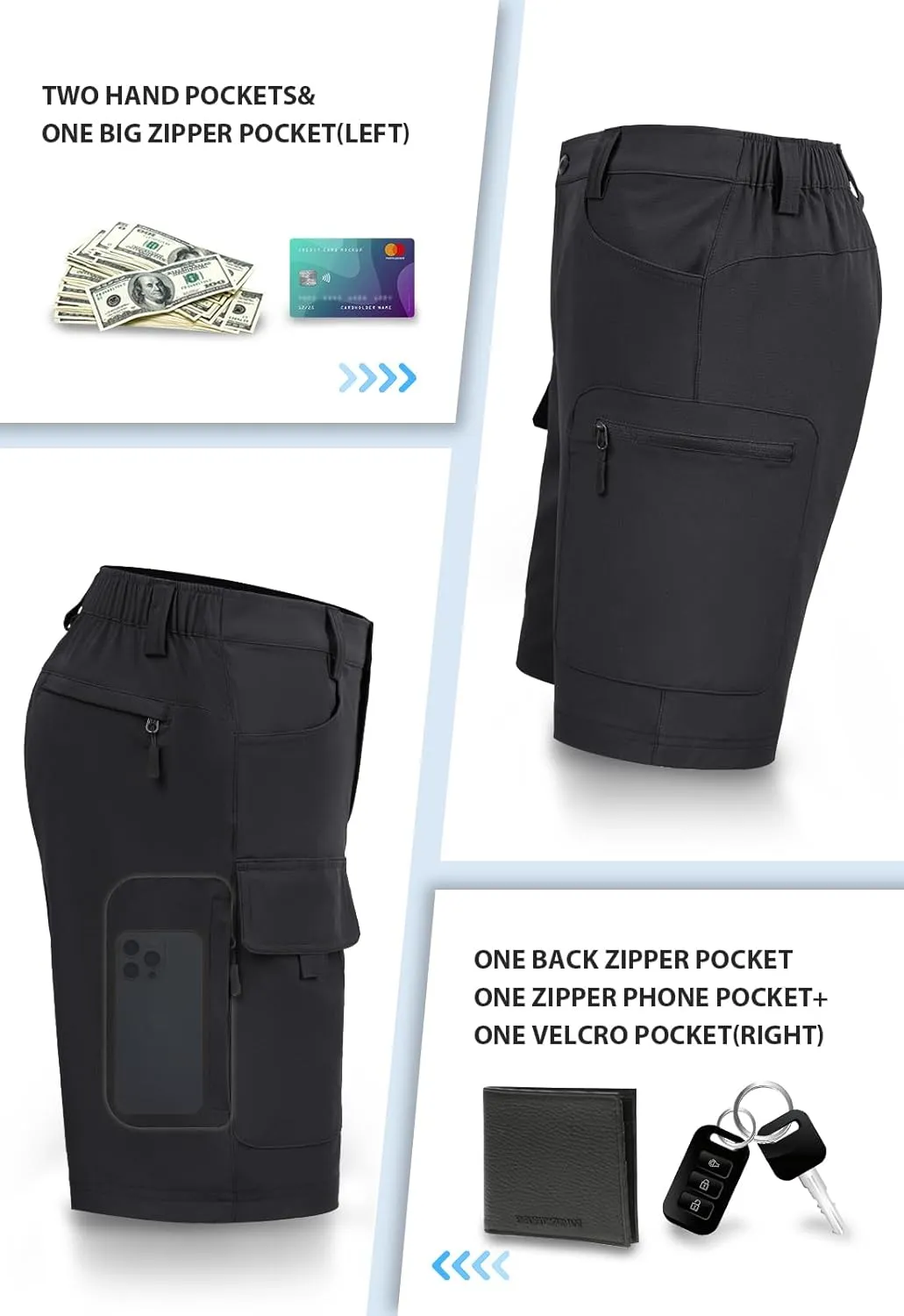 Hiauspor Men's Hiking Cargo Shorts 9"/10" Quick Dry Lightweight Waterproof for Golf Tactical Fishing Casual with 6 Pockets