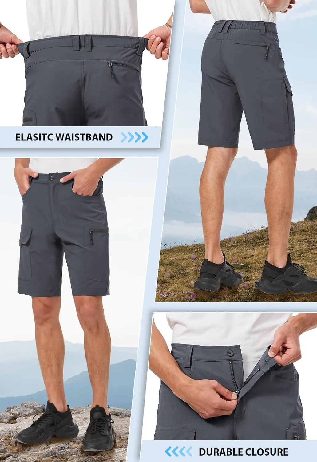 Hiauspor Men's Hiking Cargo Shorts 9"/10" Quick Dry Lightweight Waterproof for Golf Tactical Fishing Casual with 6 Pockets