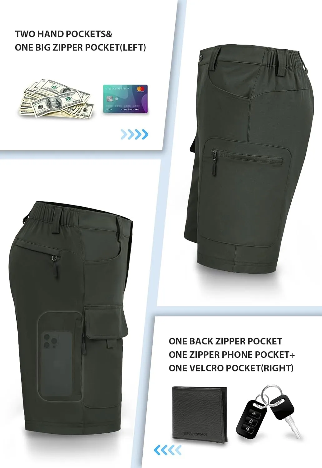 Hiauspor Men's Hiking Cargo Shorts 9"/10" Quick Dry Lightweight Waterproof for Golf Tactical Fishing Casual with 6 Pockets