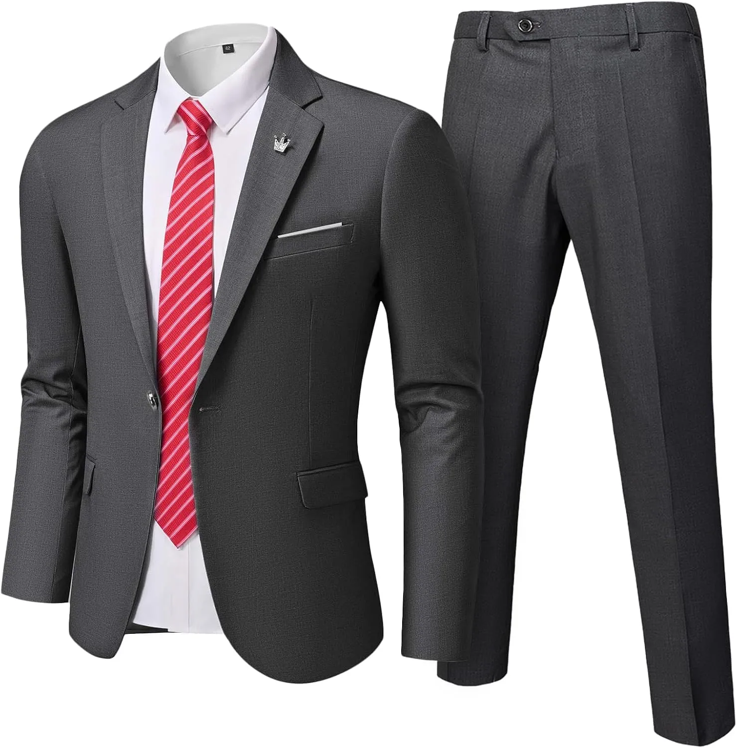Hihawk Men's 2 Piece Slim Fit Suit with Stretch Fabric, Solid One Button Blazer Jacket Vest Pants Set with Tie.