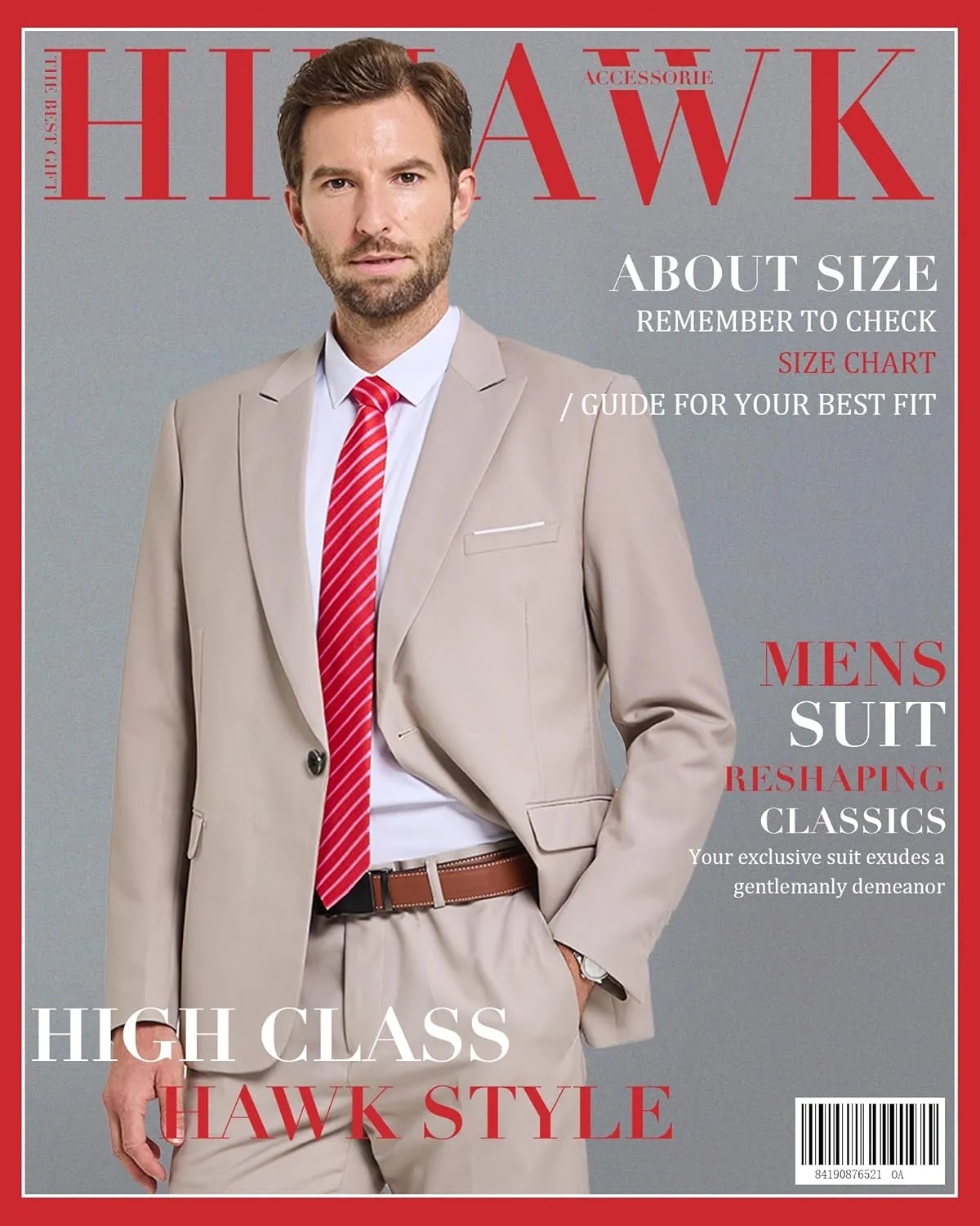 Hihawk Men's 2 Piece Slim Fit Suit with Stretch Fabric, Solid One Button Blazer Jacket Vest Pants Set with Tie.