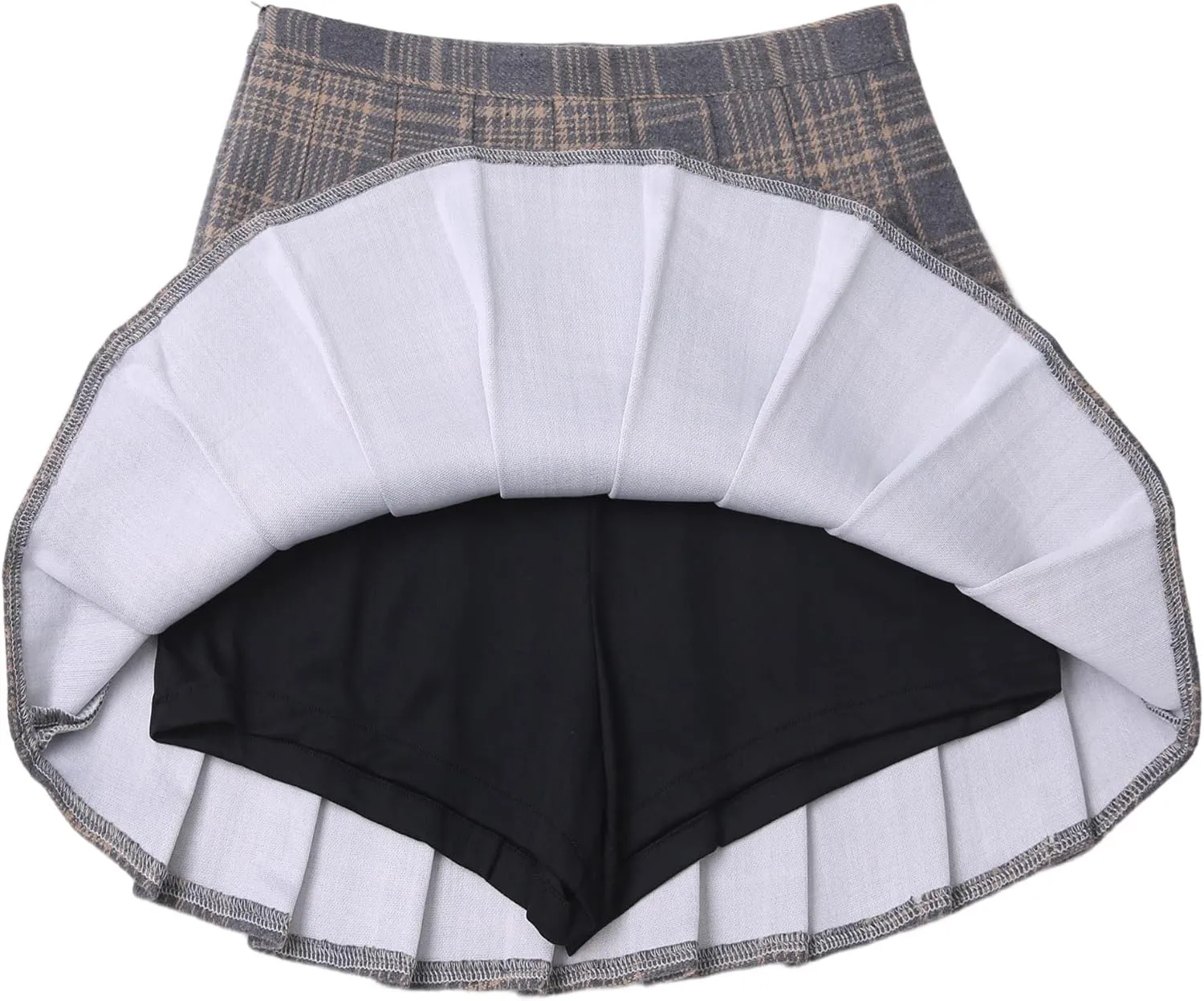 Hoerev Women Girls Thick Wool Fabric for Cold Weather Versatile Plaid Pleated Skirt with Shorts