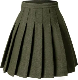 Hoerev Women Girls Thick Wool Fabric for Cold Weather Versatile Plaid Pleated Skirt with Shorts