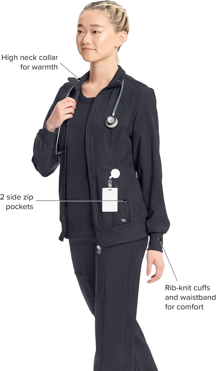 Infinity by Cherokee Zip Front Scrub Jackets for Women, 4-Way Stretch Fabric, 2391A