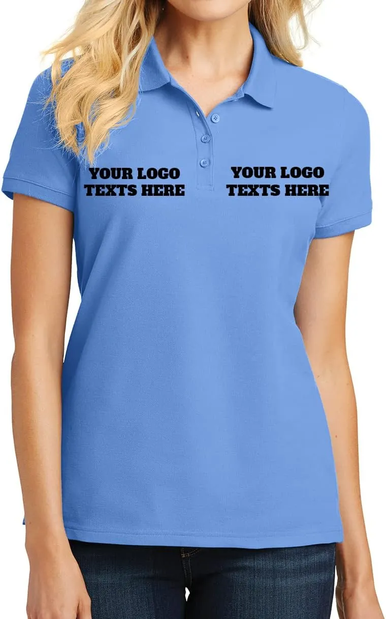 INK STITCH L100 Ladies Custom Stitching Embroidery Logo Text Design Your Own Core Pique Polo Shirts