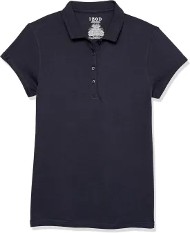IZOD Girls' School Uniform Sensory-Friendly Short Sleeve Polo Shirt, Button Closure & Tagless Inner Neckline