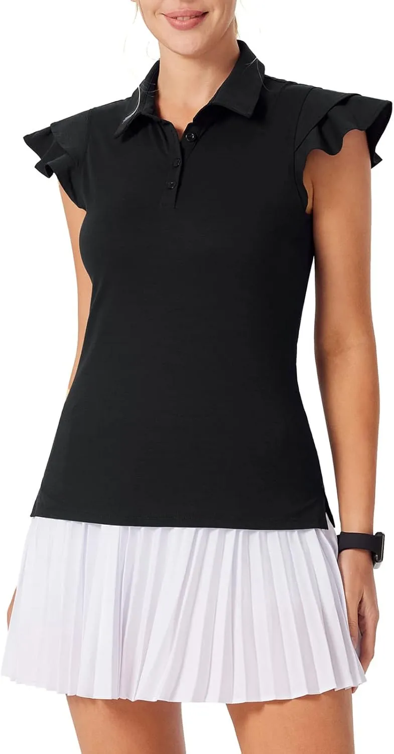JACK SMITH Womens Golf Polo Shirt Ruffles Sleeveless Moisture Wicking Tennis Shirts Lightweight Athletic Tops