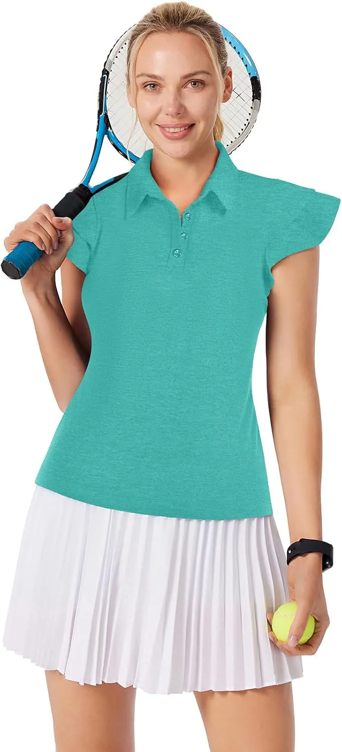 JACK SMITH Womens Golf Polo Shirt Ruffles Sleeveless Moisture Wicking Tennis Shirts Lightweight Athletic Tops