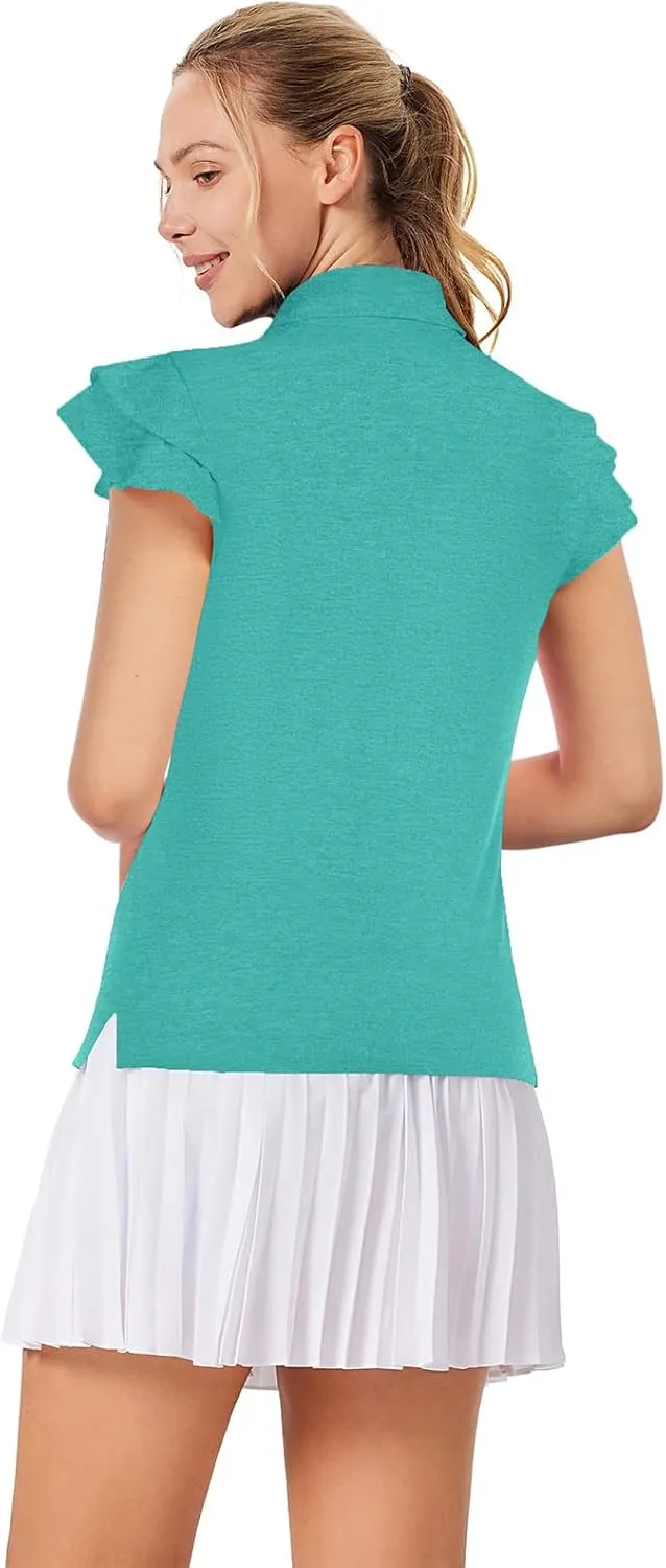 JACK SMITH Womens Golf Polo Shirt Ruffles Sleeveless Moisture Wicking Tennis Shirts Lightweight Athletic Tops