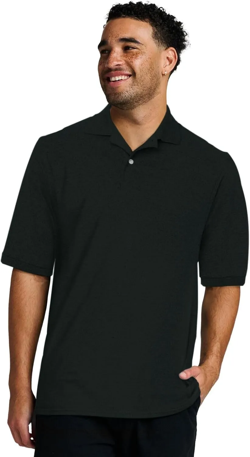 Jerzees Men's Short Sleeve Polo Shirts, Cotton Blend, Two Button Closure, Regular Fit, Sizes S-5x