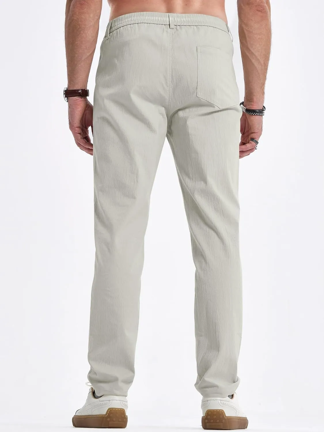 JMIERR Men's Casual Chino Pants Stretch Washed Crinkle 4 Way Textured Pants with Zipper Pockets and Elastic Waistband