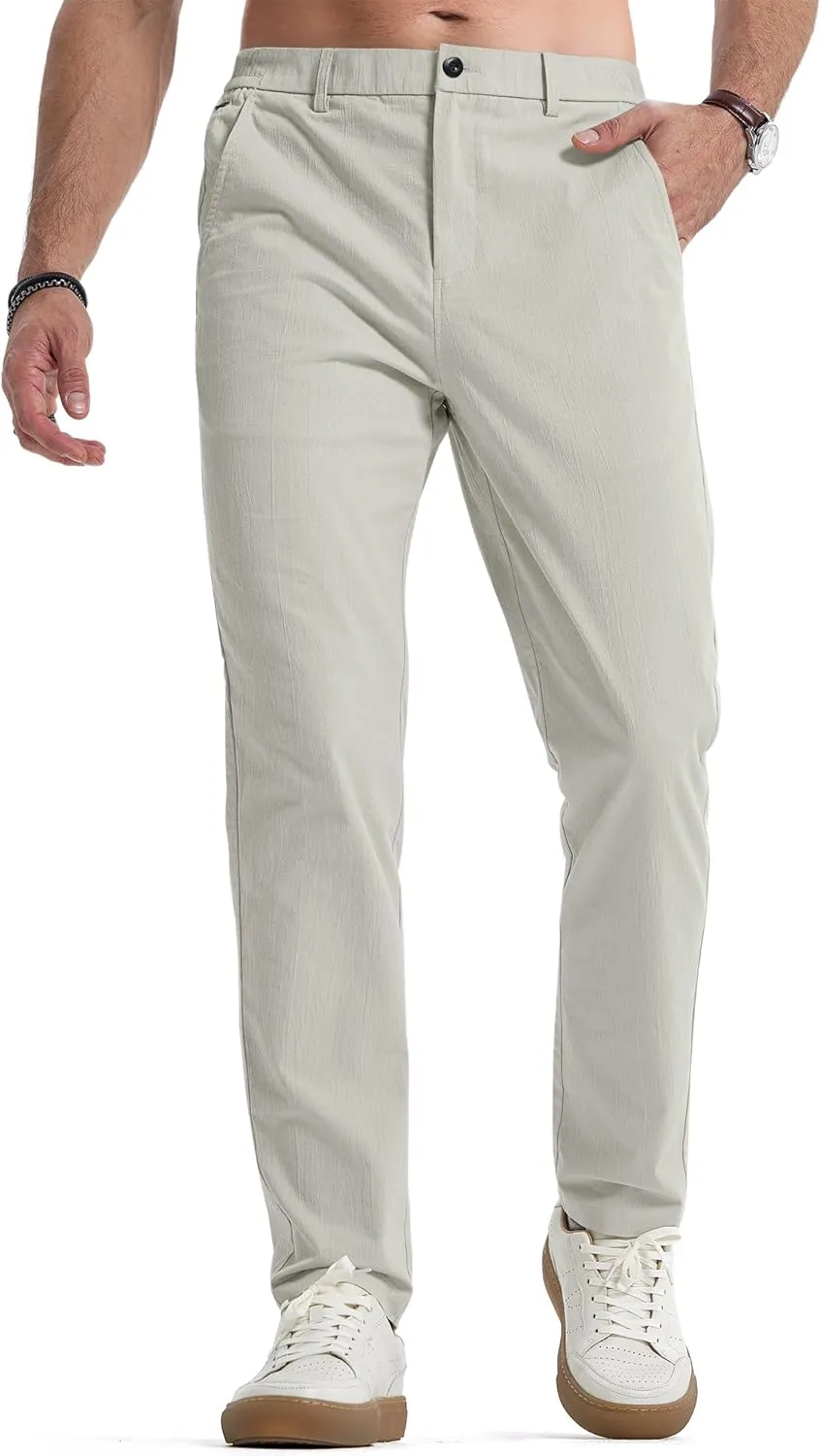 JMIERR Men's Casual Chino Pants Stretch Washed Crinkle 4 Way Textured Pants with Zipper Pockets and Elastic Waistband