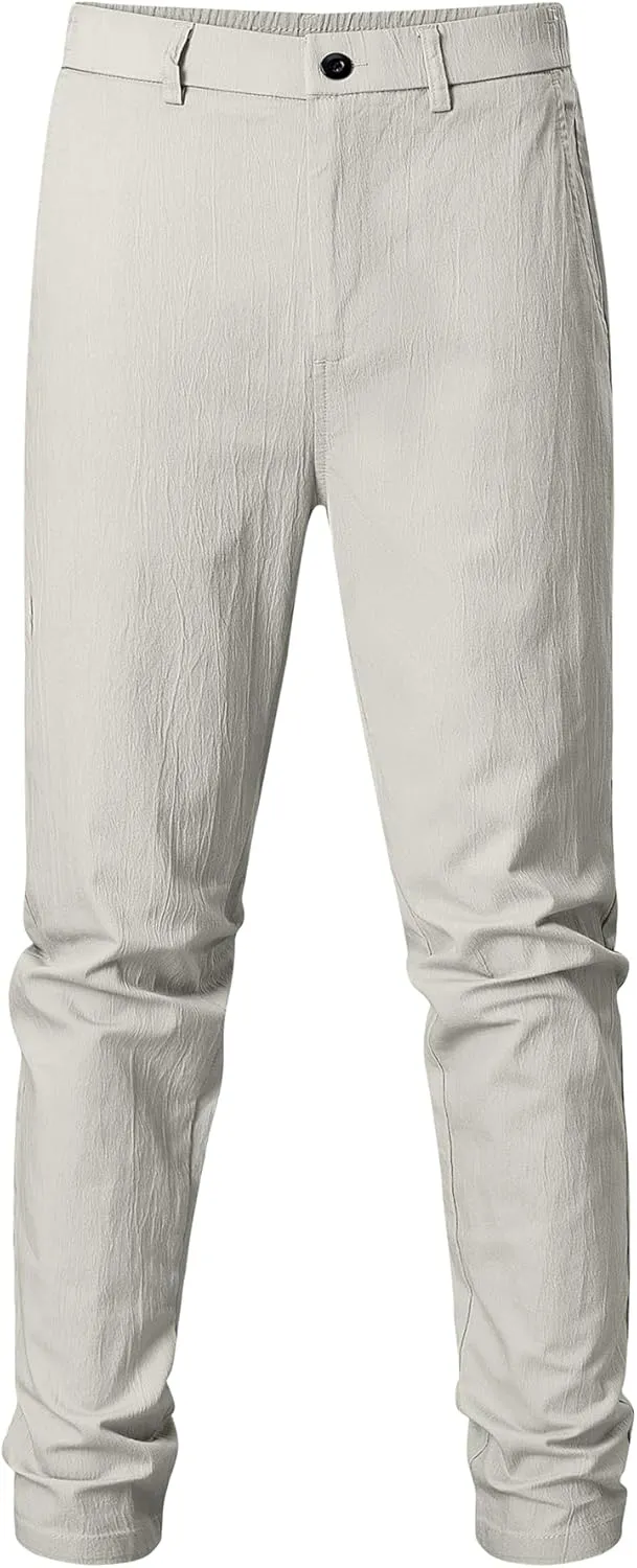 JMIERR Men's Casual Chino Pants Stretch Washed Crinkle 4 Way Textured Pants with Zipper Pockets and Elastic Waistband