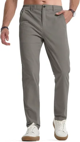 JMIERR Men's Casual Chino Pants Stretch Washed Crinkle 4 Way Textured Pants with Zipper Pockets and Elastic Waistband