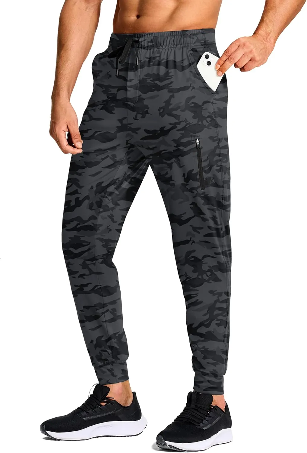 Men's Athletic Joggers Stretch Sweatpants with Zipper Pockets Running Workout Gym Track Golf Pants for Men